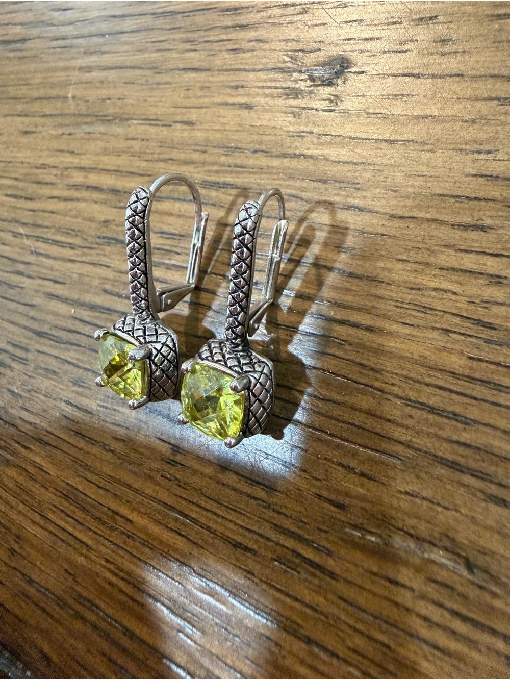 Source Unknown Silver Drop Earrings with Yellow Cushion Stones - Picture 3 of 8